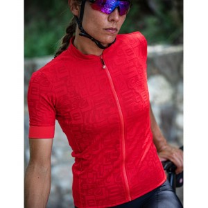 Promessa Jacquard Radtrikot Damen kurzarm rot