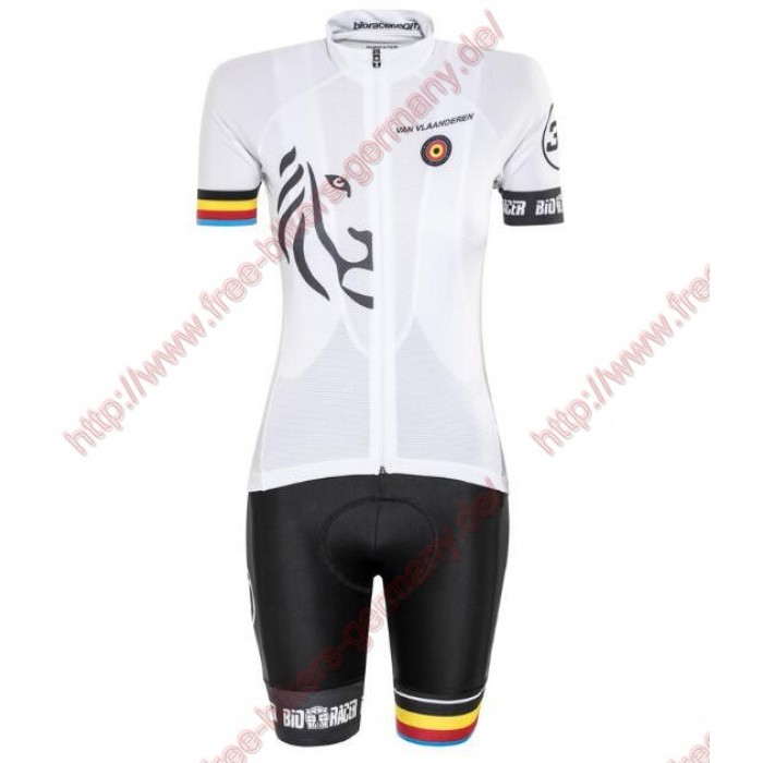 Radsport Bioracer Van Vlaanderen Damen Weiß schwarz 2018 Radbekleidung Satz Trikot Kurzarm+Trägerh Radtrikot Kaufen