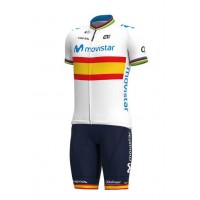 Fahrradbekleidung Radsport 2020 MOVISTAR TEAM Spanish Champion Radbekleidung Satz Trikot Kurzarm+Trägerhosen Set Out Radtrikot Kaufen