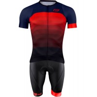 ASCENT Radsport-Set (Radtrikot langer RV+Trägerhose) blau/rot/schwarz