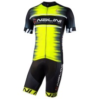 Radsport-Set (Radtrikot BORGO+Trägerhose VILLAGGIO) schwarz/neongelb