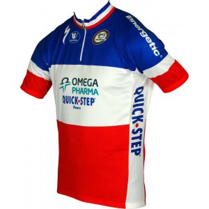 OMEGA PHARMA-QUICKSTEP Französischer Zeitfahrmeister 2013 Radsport-Profi-Team-Kurzarmtrikot mit kurzem Reißverschluss OMEGA PHARMA-QUICKSTEP Französischer Zeitfahrmeister 2013 Radsport-Profi-Team-Kurzarmtrikot mit kurzem Reißverschluss