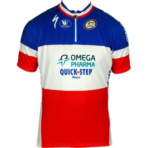 OMEGA PHARMA-QUICKSTEP Französischer Zeitfahrmeister 2013 Radsport-Profi-Team-Kurzarmtrikot mit kurzem Reißverschluss OMEGA PHARMA-QUICKSTEP Französischer Zeitfahrmeister 2013 Radsport-Profi-Team-Kurzarmtrikot mit kurzem Reißverschluss