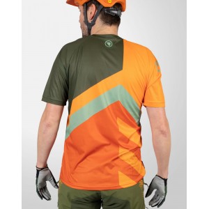 Singletrack Print Tee LTD Radtrikot kurzarm MTB/Freeride orange/olivgrün