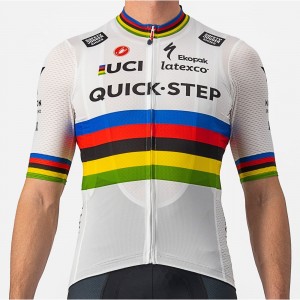 Quick Step-Alpha Vinyl Straßenrad Weltmeister Regenbogentrikot 2022 Competizione Radtrikot kurzarm-Radsport-Profi-Team Radtrikot Kaufen