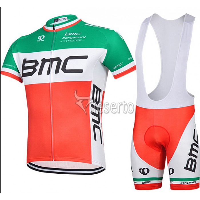 2015 BMC Fahrradbekleidung Satz Fahrradtrikot Kurzarm Trikot und Kurz Trägerhose Rot und Grün Radtrikot Kaufen