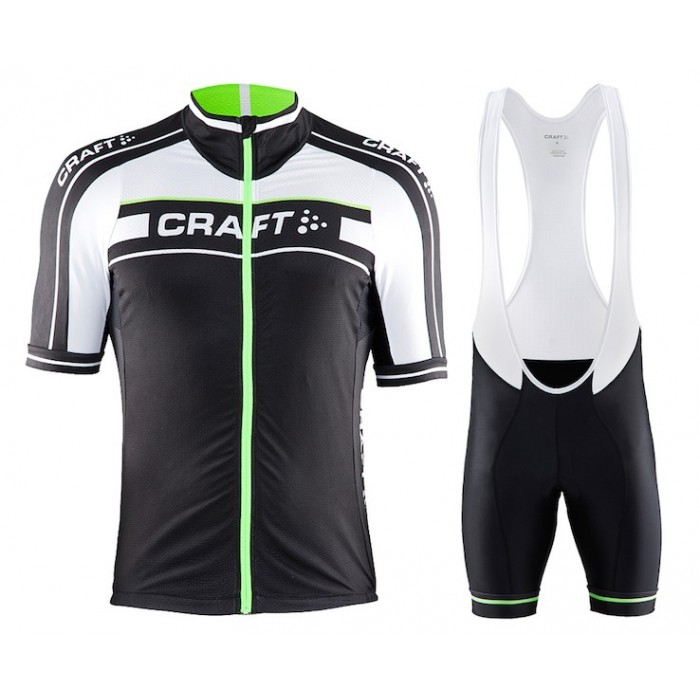2015 Craft Bike Grand Tour Schwarz-Weiß-Grün Fahrradbekleidung Satz Fahrradtrikot Kurzarm Trikot und Kurz Trägerhose Radtrikot Kaufen