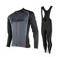 2015 Cube schwarz Fahrradbekleidung Radtrikot Satz Langarm und Lange Trägerhose schwarz Radtrikot Kaufen
