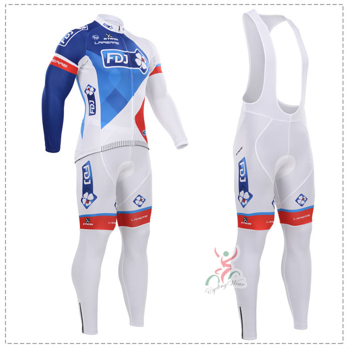 2015 FDJ Fahrradbekleidung Radtrikot Satz Langarm und Lange Trägerhose Radtrikot Kaufen