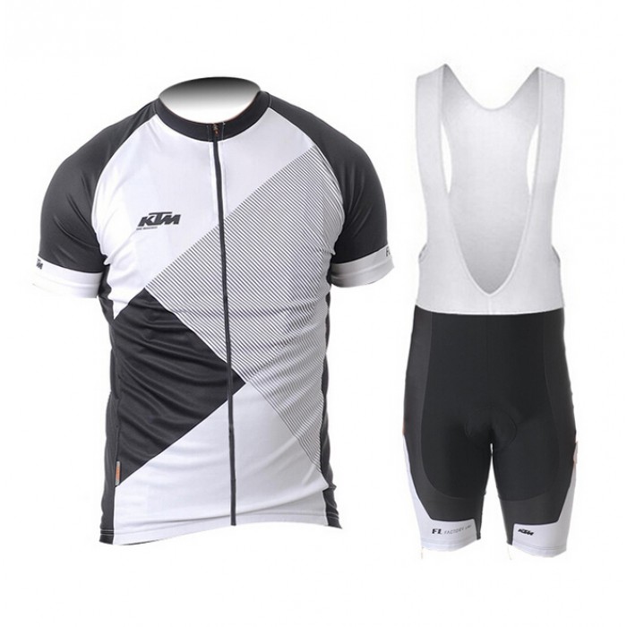 2015 KTM Fahrradbekleidung Satz Fahrradtrikot Kurzarm Trikot und Kurz Trägerhose schwarz Weiß Radtrikot Kaufen
