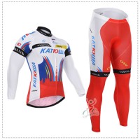 2015 Katusha Fahrradbekleidung Radtrikot Satz Langarm und Lange Fahrradhose Radtrikot Kaufen