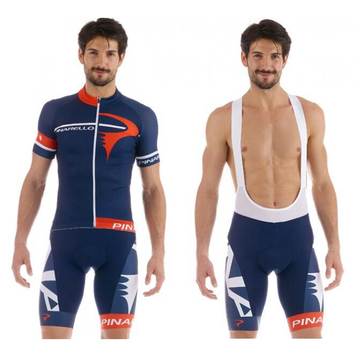 2015 Pinarello Fahrradbekleidung Satz Fahrradtrikot Kurzarm Trikot und Kurz Trägerhose Blau Radtrikot Kaufen