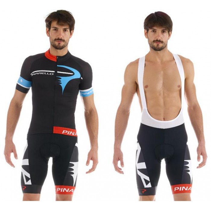 2015 Pinarello Schwarz Blau Fahrradbekleidung Satz Fahrradtrikot Kurzarm Trikot und Kurz Trägerhose Radtrikot Kaufen
