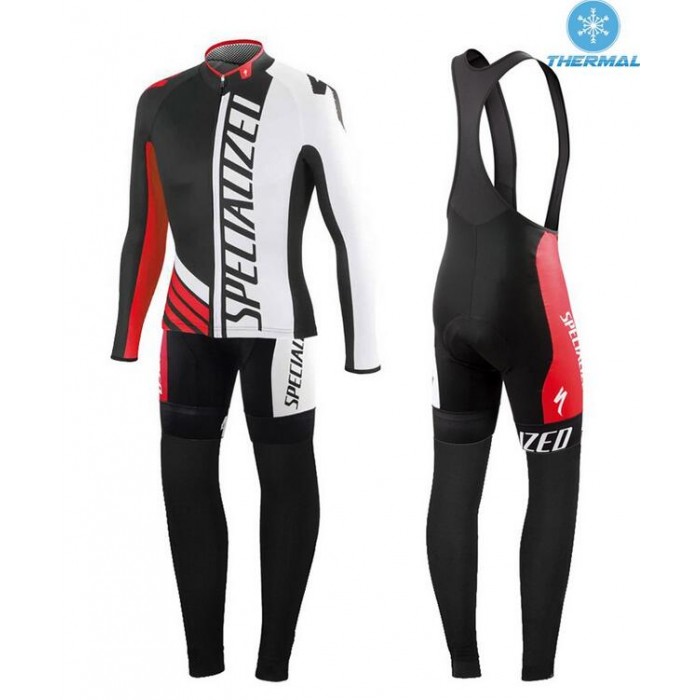 2015 Specialized Set Schwarz/Weiß/Rote Fahrradbekleidung Radtrikot Satz Langarm und Lange Trägerhose Radtrikot Kaufen