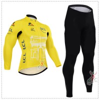 2015 Tour de France jaune Fahrradbekleidung Radtrikot Satz Langarm und Lange Fahrradhose Radtrikot Kaufen