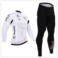 2015 Tour de France Blanc Fahrradbekleidung Radtrikot Satz Langarm und Lange Fahrradhose Radtrikot Kaufen
