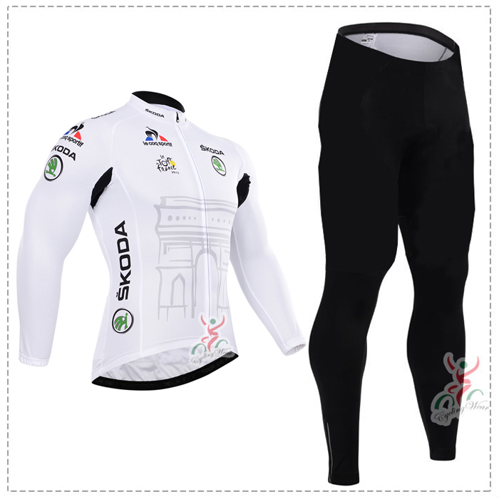 2015 Tour de France Blanc Fahrradbekleidung Radtrikot Satz Langarm und Lange Fahrradhose Radtrikot Kaufen
