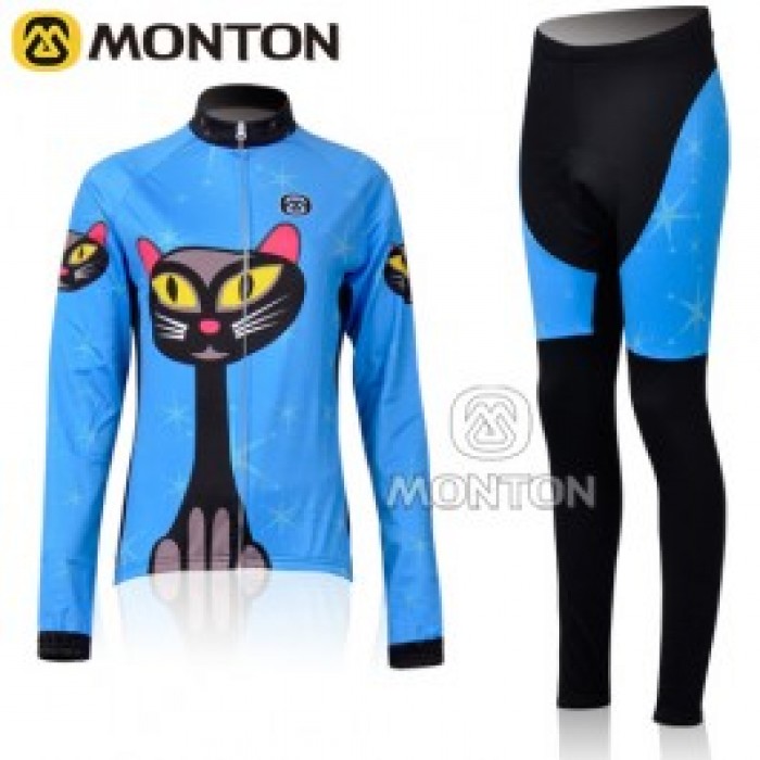 2011 Monton Blue Cat Damen Thermal Fahrradbekleidung Radtrikot Satz Langarm und Lange Fahrradhose Radtrikot Kaufen