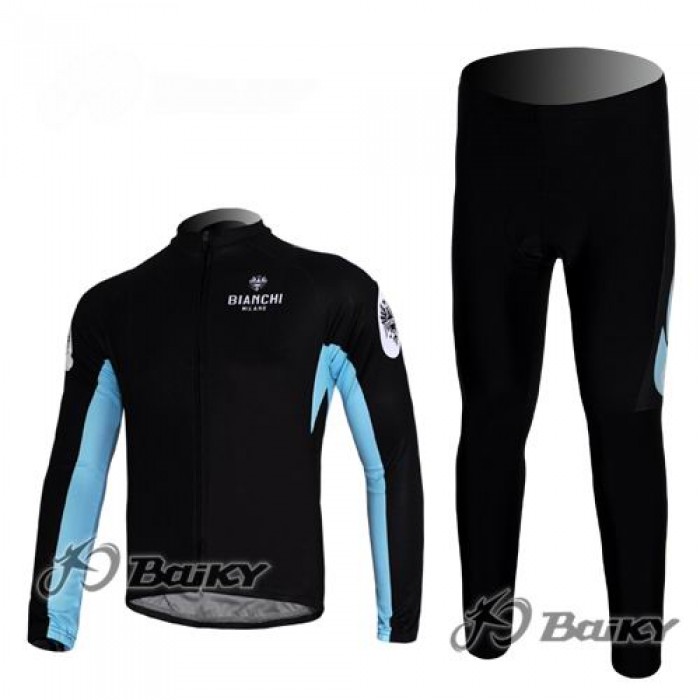 Bianchi Pro Team Radbekleidung Satz Fahrradtrikot Langarm und Lang Radhose Schwarz Blau Radtrikot Kaufen