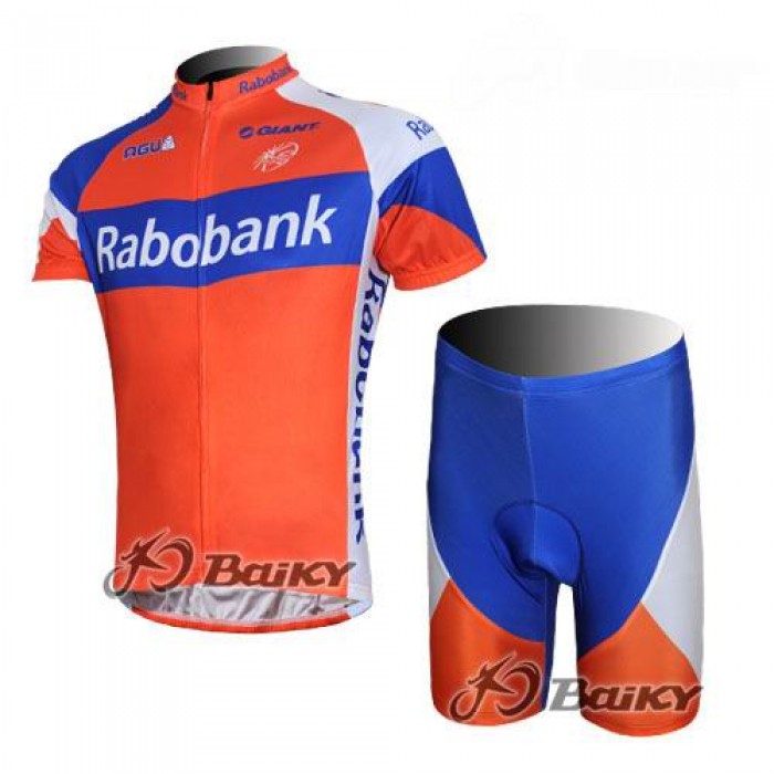 Rabobank Pro Team Radbekleidung Radtrikot Kurzarm und Fahrradhosen Kurz Orange Blau Radtrikot Kaufen