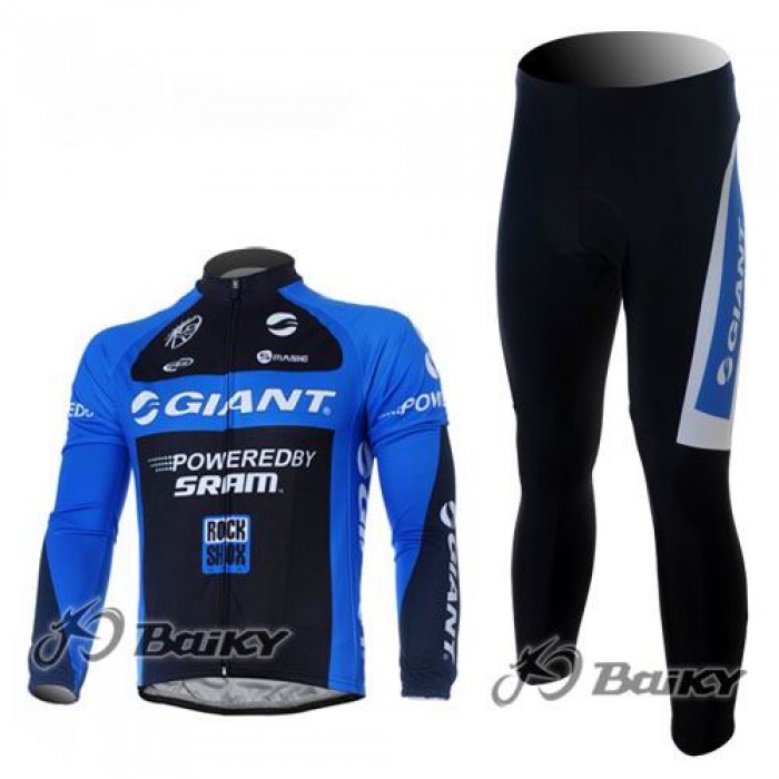 Giant Sram Pro Team Fahrradbekleidung Radtrikot Satz Langarm und Lange Fahrradhose Schwarz Blau Radtrikot Kaufen