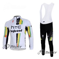 HTC-Highroad Pro Team Fahrradbekleidung Radtrikot Satz Langarm und Lange Trägerhose Weiß Grün Radtrikot Kaufen