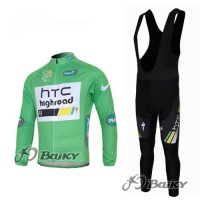 HTC-Highroad Pro Team Fahrradbekleidung Radtrikot Satz Langarm und Lange Trägerhose Grün Schwarz Radtrikot Kaufen
