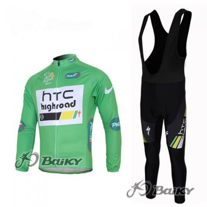 HTC-Highroad Pro Team Fahrradbekleidung Radtrikot Satz Langarm und Lange Trägerhose Grün Schwarz Radtrikot Kaufen