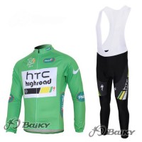 HTC-Highroad Pro Team Fahrradbekleidung Radtrikot Satz Langarm und Lange Trägerhose Grün Weiß Radtrikot Kaufen