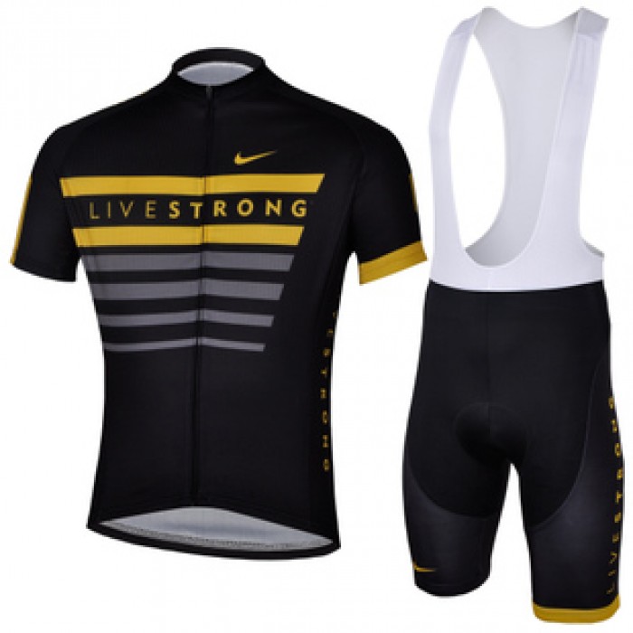 2013 Livestrong Fahrradbekleidung Satz Fahrradtrikot Kurzarm Trikot und Kurz Trägerhose Schwarz Gelb Radtrikot Kaufen