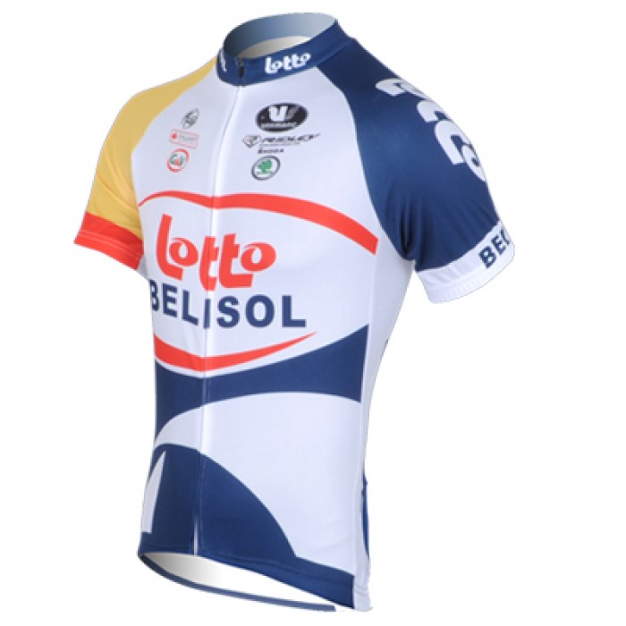 2013 Lotto Belisol Radtrikot Kurzarm Weiß Blau Radtrikot Kaufen