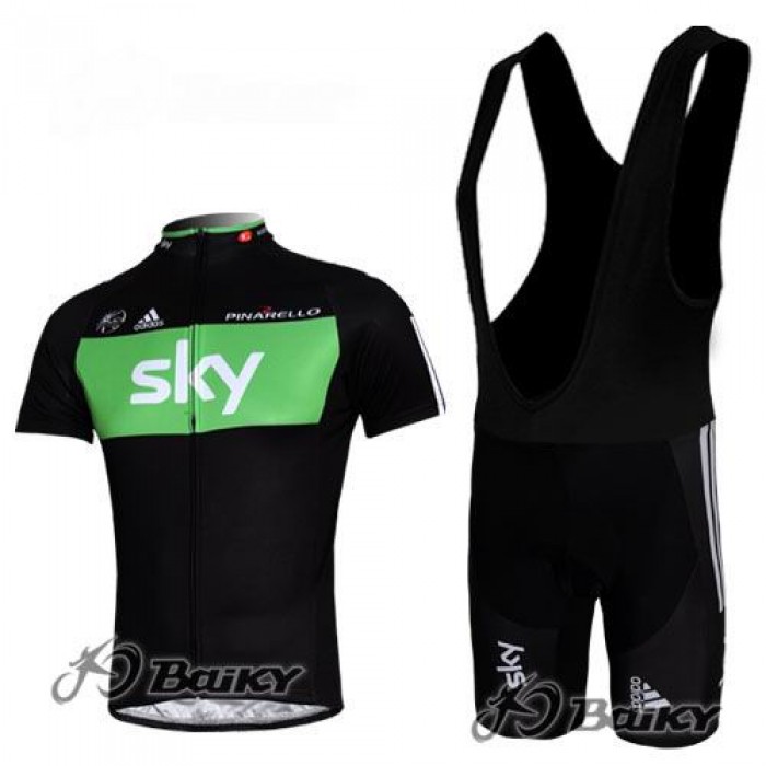 SKY Pro Team Fahrradbekleidung Satz Fahrradtrikot Kurzarm Trikot und Kurz Trägerhose Schwarz Grün Radtrikot Kaufen