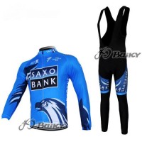 Saxo Bank Sungard Pro Team Fahrradbekleidung Radtrikot Satz Langarm und Lange Trägerhose Blau Schwarz Radtrikot Kaufen