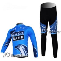Saxo Bank Sungard Pro Team Fahrradbekleidung Radtrikot Satz Langarm und Lange Fahrradhose Blau Schwarz Radtrikot Kaufen