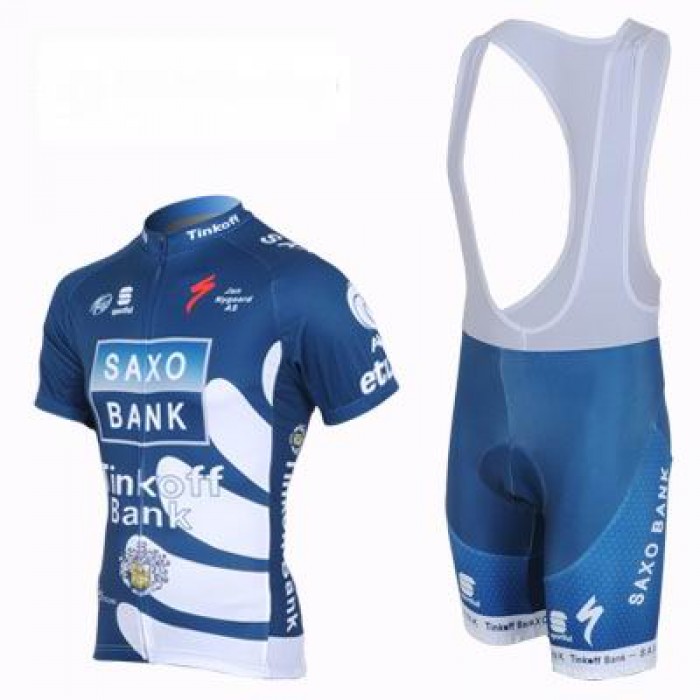 2013 Saxo Bank Tinkoff Pro Team Fahrradbekleidung Satz Fahrradtrikot Kurzarm Trikot und Kurz Trägerhose Dunkel Blau Radtrikot Kaufen