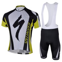 2013 Specialized Fahrradbekleidung Satz Fahrradtrikot Kurzarm Trikot und Kurz Trägerhose Weiß Schwarz Gelb Radtrikot Kaufen