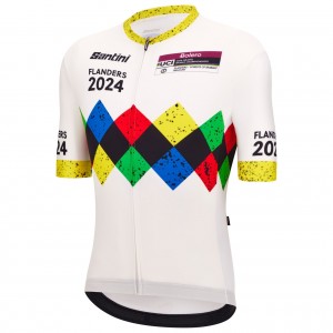 Herren Santini UCI Gravel Weltmeisterschaft trikot Flandern 2024-Weiss Radtrikot Kaufen