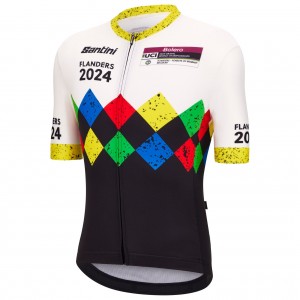Herren Santini UCI Gravel Weltmeisterschaft trikot Flandern 2024-Schwarz Radtrikot Kaufen