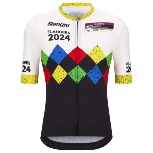 Herren Santini UCI Gravel Weltmeisterschaft trikot Flandern 2024-Schwarz Radtrikot Kaufen