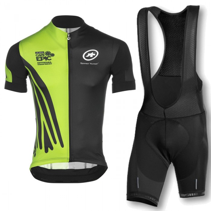 2016 Assos Grün Schwarz Fahrradbekleidung Radtrikot und Trägerhosen Set Radtrikot Kaufen
