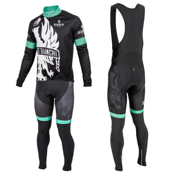 2016 Bianchi Milano Sorisole Schwarz-Grün Fahrradbekleidung Satz Radtrikot Langarm+Lang Trägerhose Radtrikot Kaufen