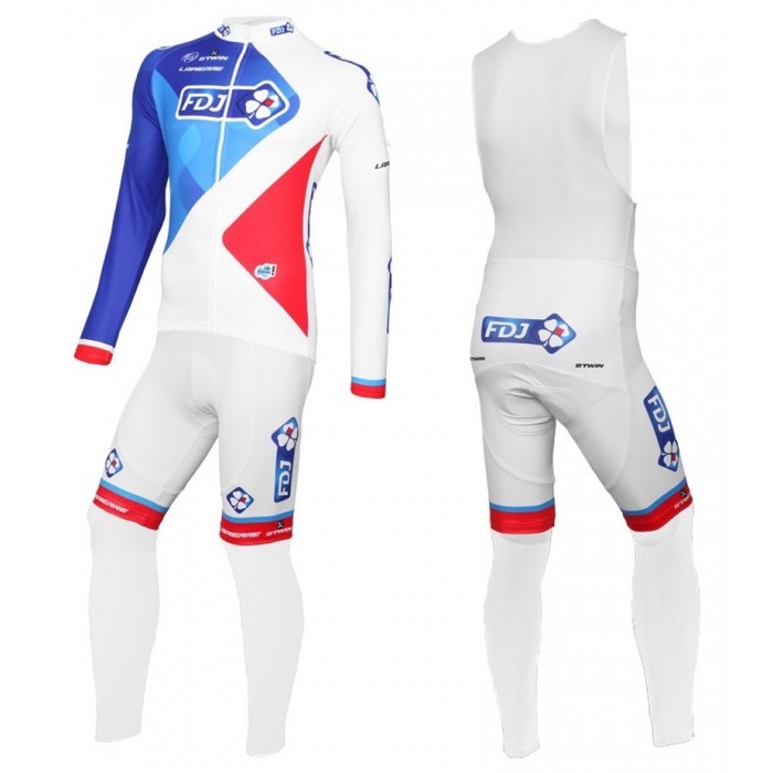2016 Team FDJ Weiß Fahrradbekleidung Satz Radtrikot Langarm+Lang Trägerhose Radtrikot Kaufen