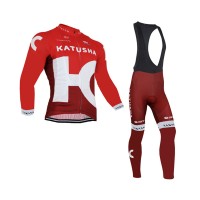 2016 Katusha Fahrradbekleidung Radtrikot Satz Langarm und Lange Trägerhose Radtrikot Kaufen