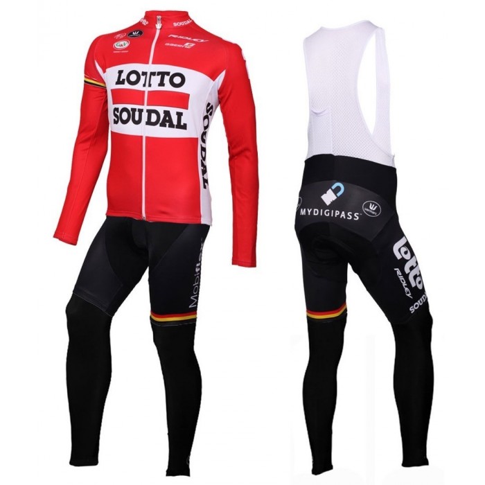 2016 Lotto Soudal Rot Fahrradbekleidung Satz Radtrikot Langarm+Lang Trägerhose Radtrikot Kaufen