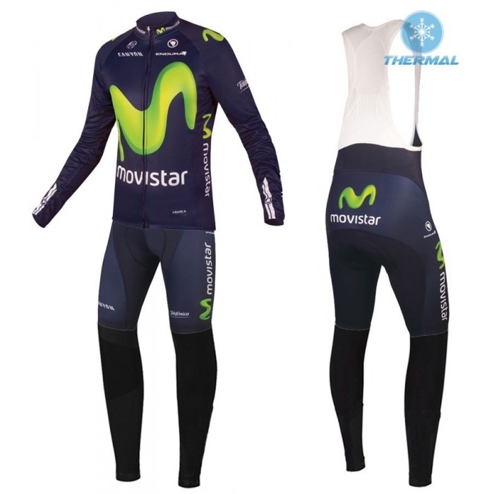 2016 Movistar Team thermisch Fahrradbekleidung Satz Radtrikot Langarm+Lang Trägerhose Radtrikot Kaufen