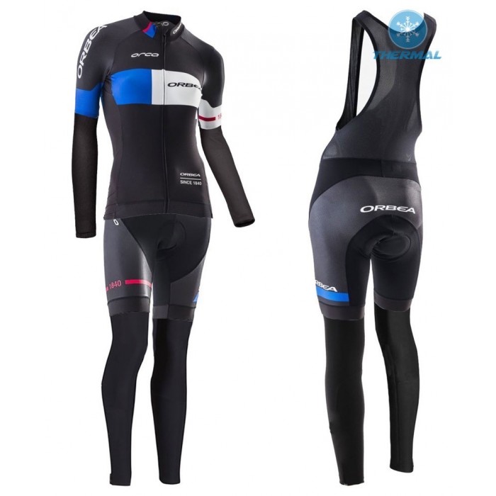 2016 Orbea Pro Damen Schwarz-Blau thermisch Fahrradbekleidung Satz Radtrikot Langarm+Lang Trägerhose Radtrikot Kaufen