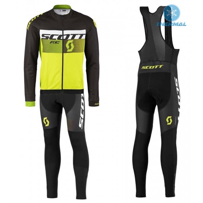 2016 Scott RC Schwarz-Weiß-Grün Fluo thermisch Fahrradbekleidung Satz Radtrikot Langarm+Lang Trägerhose Radtrikot Kaufen