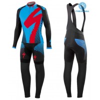 2016 Specialized Team LS Schwarz-Blau thermisch Fahrradbekleidung Satz Radtrikot Langarm+Lang Trägerhose Radtrikot Kaufen