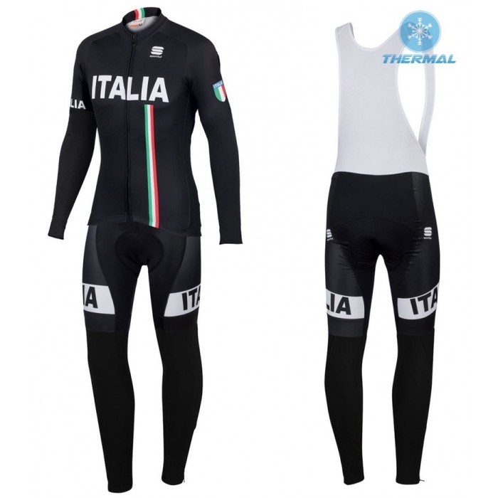 2016 Sportful Italy IT Schwarz thermisch Fahrradbekleidung Satz Radtrikot Langarm+Lang Trägerhose Radtrikot Kaufen
