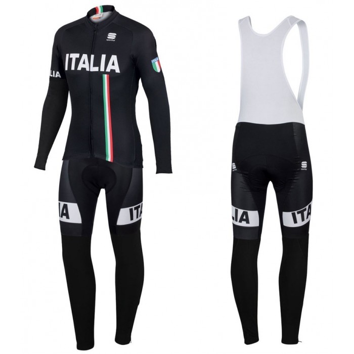 2016 Sportful Italy IT Schwarz Fahrradbekleidung Satz Radtrikot Langarm+Lang Trägerhose Radtrikot Kaufen